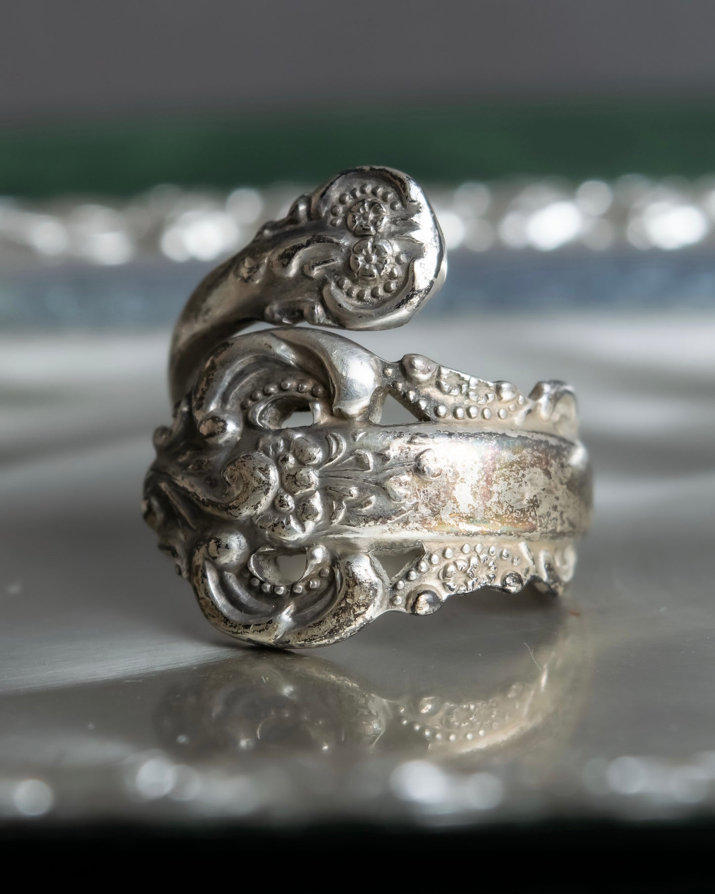 "Camusso" Sterling silver floral engraved spoon ring