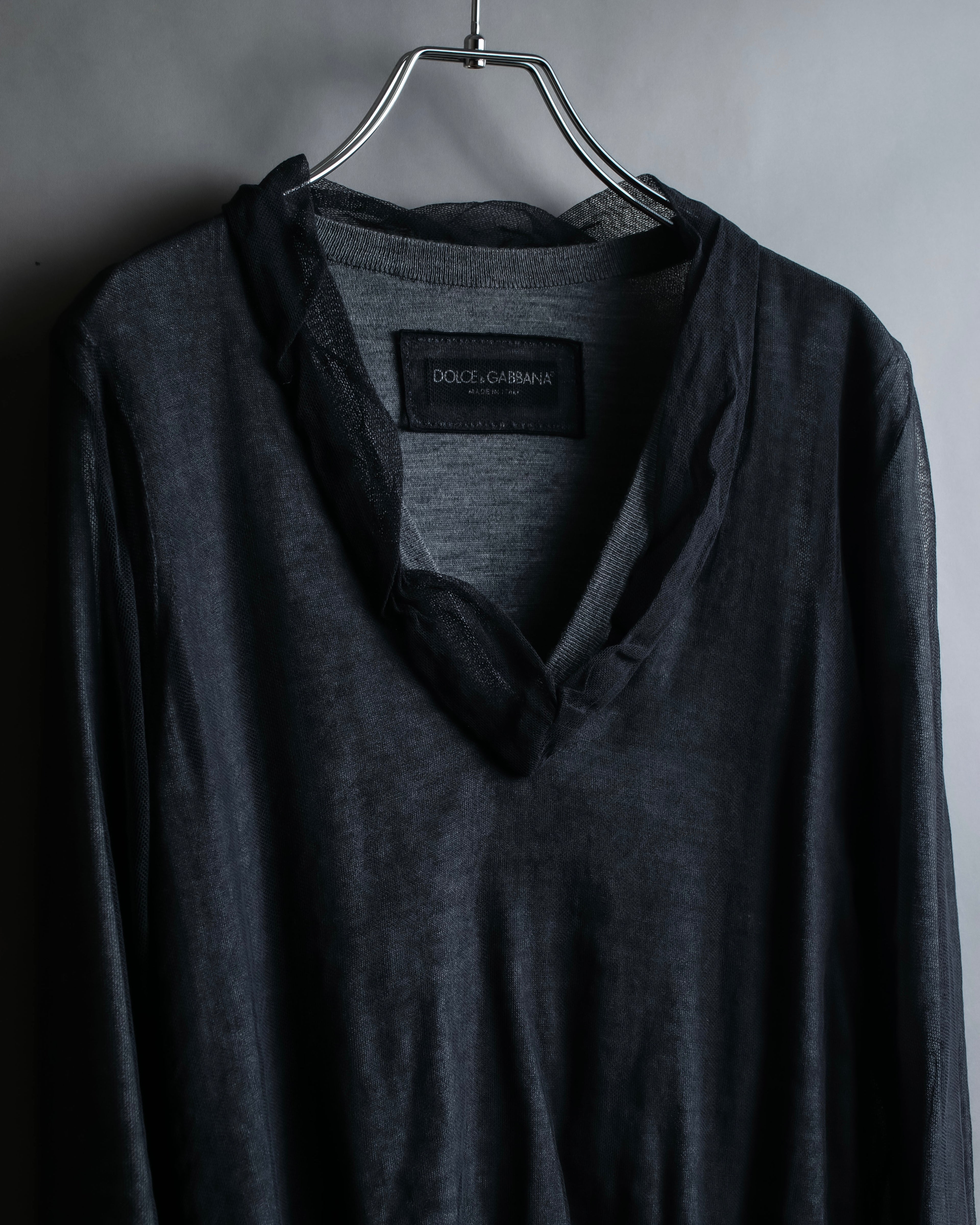 "DOLCE & GABBANA" Sheer layered V-neck grey knit