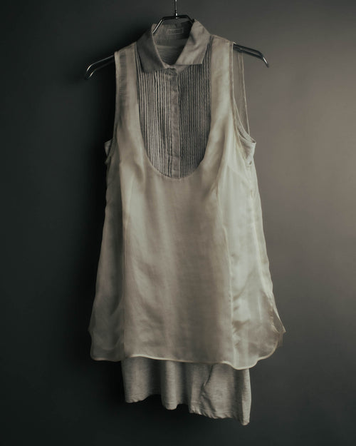 -SPECIAL- “Brunello Cucinelli” 00’s-10’s Sheer layered sleeveless tunic dress