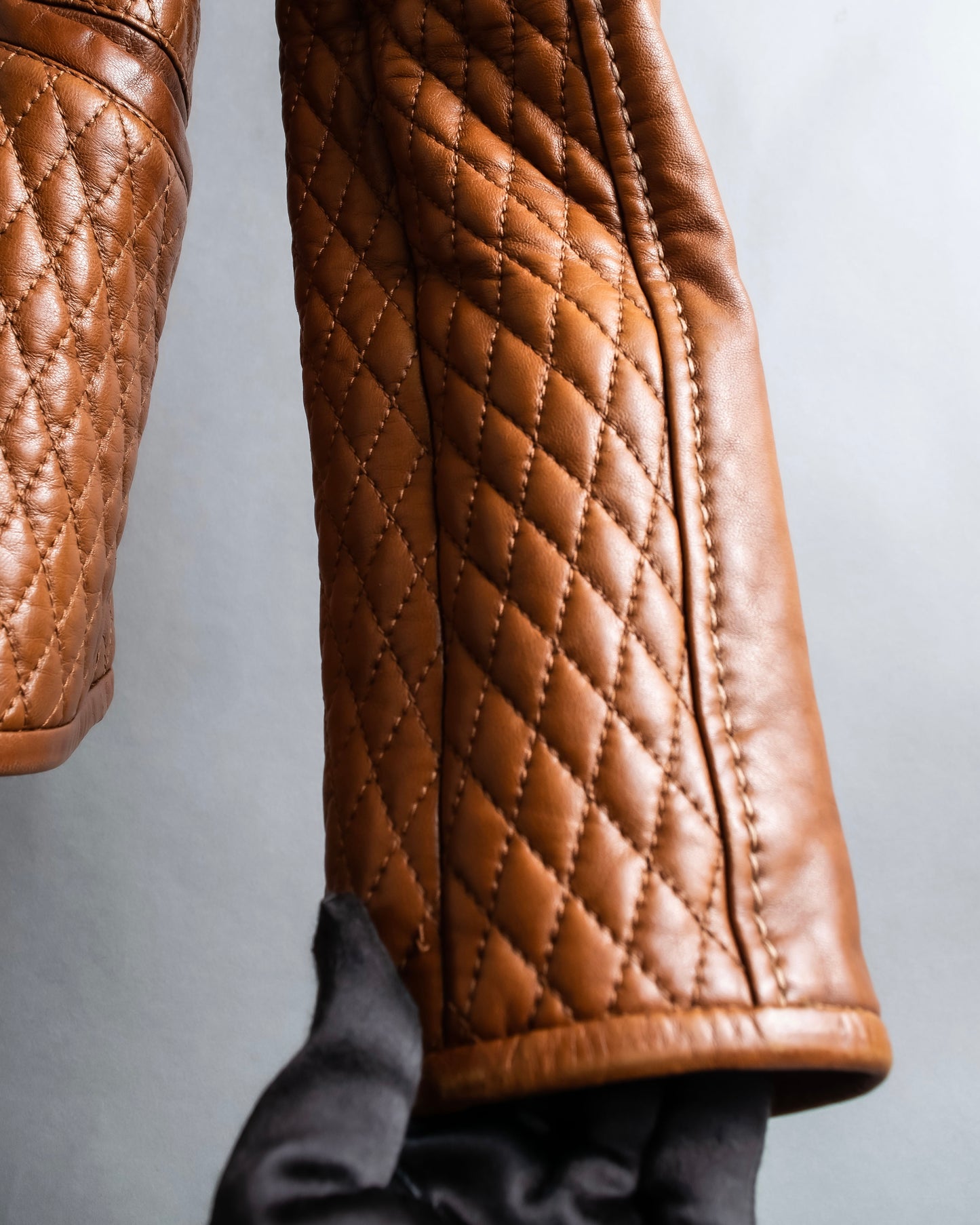 "EMPORIO ARMANI"  Quilted design brown color leather jacket