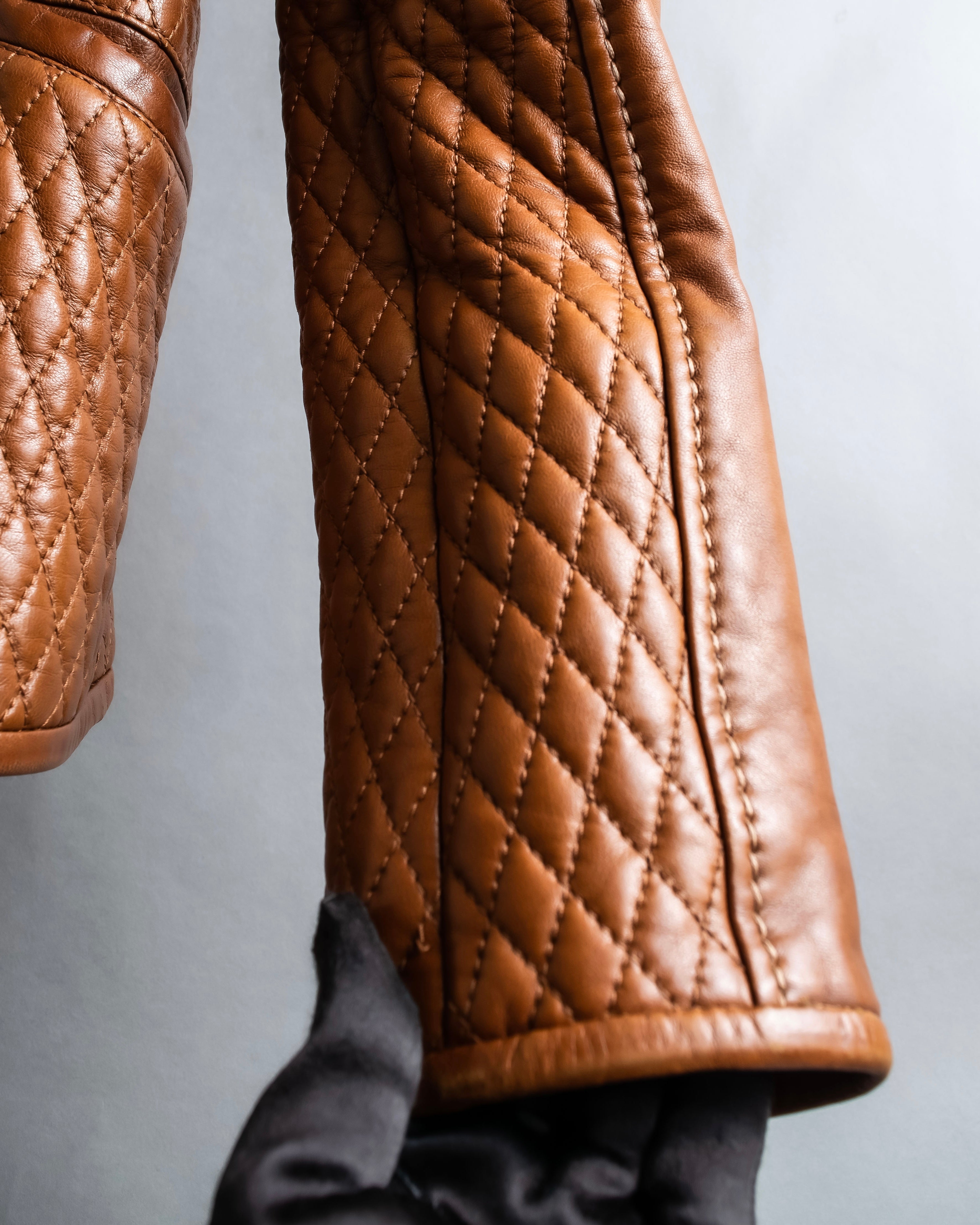 "EMPORIO ARMANI"  Quilted design brown color leather jacket
