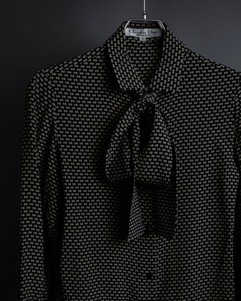 "Christian Dior PRETA PORTER" Ivory polka dot bow tie blouse