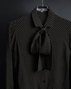 "Christian Dior PRETA PORTER" Ivory polka dot bow tie blouse