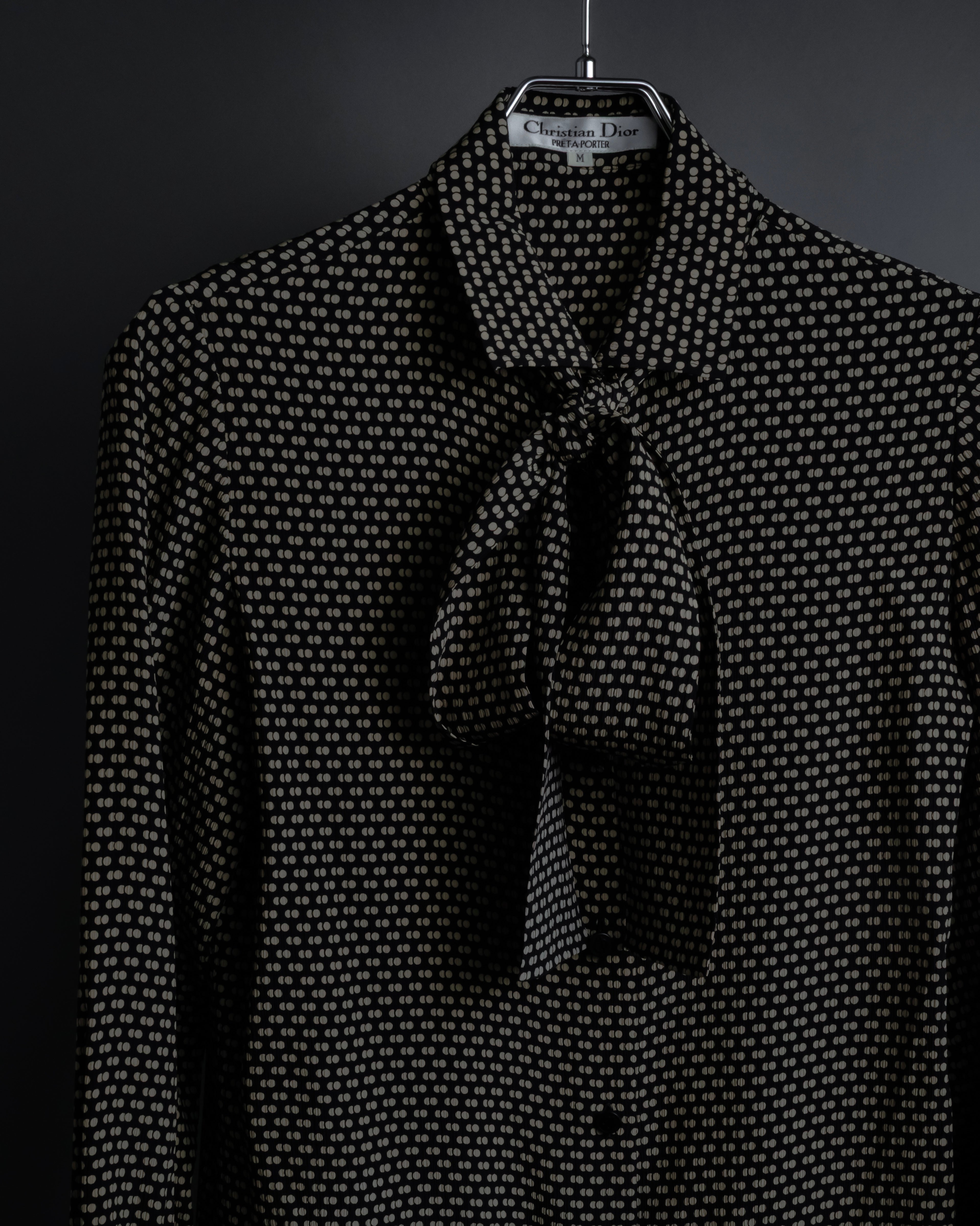 "Christian Dior PRETA PORTER" Ivory polka dot bow tie blouse
