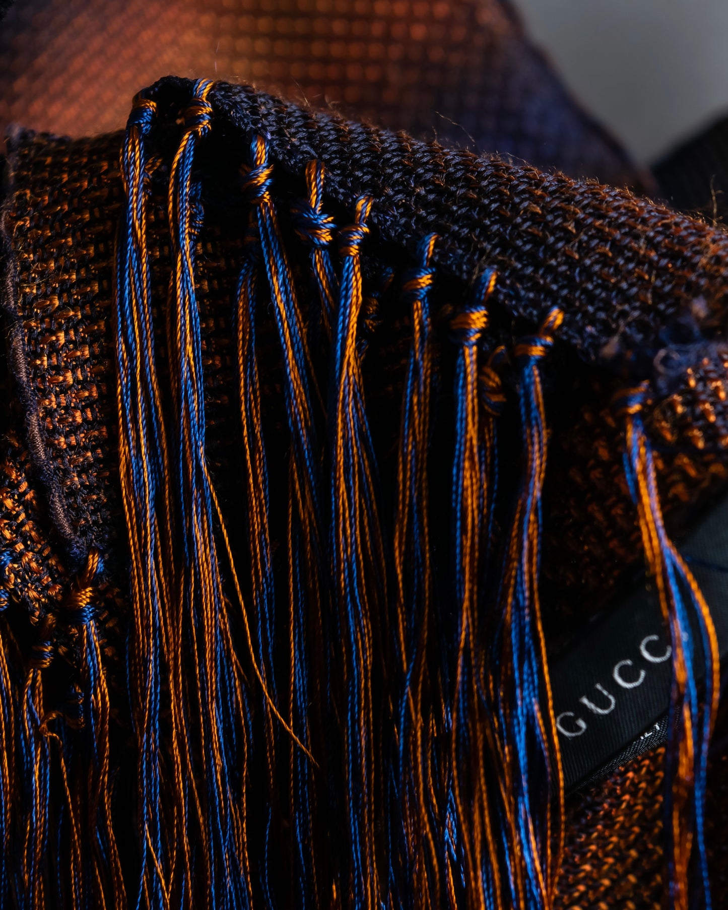 "GUCCI" Ombre stripe pattern fringe design silk long stole