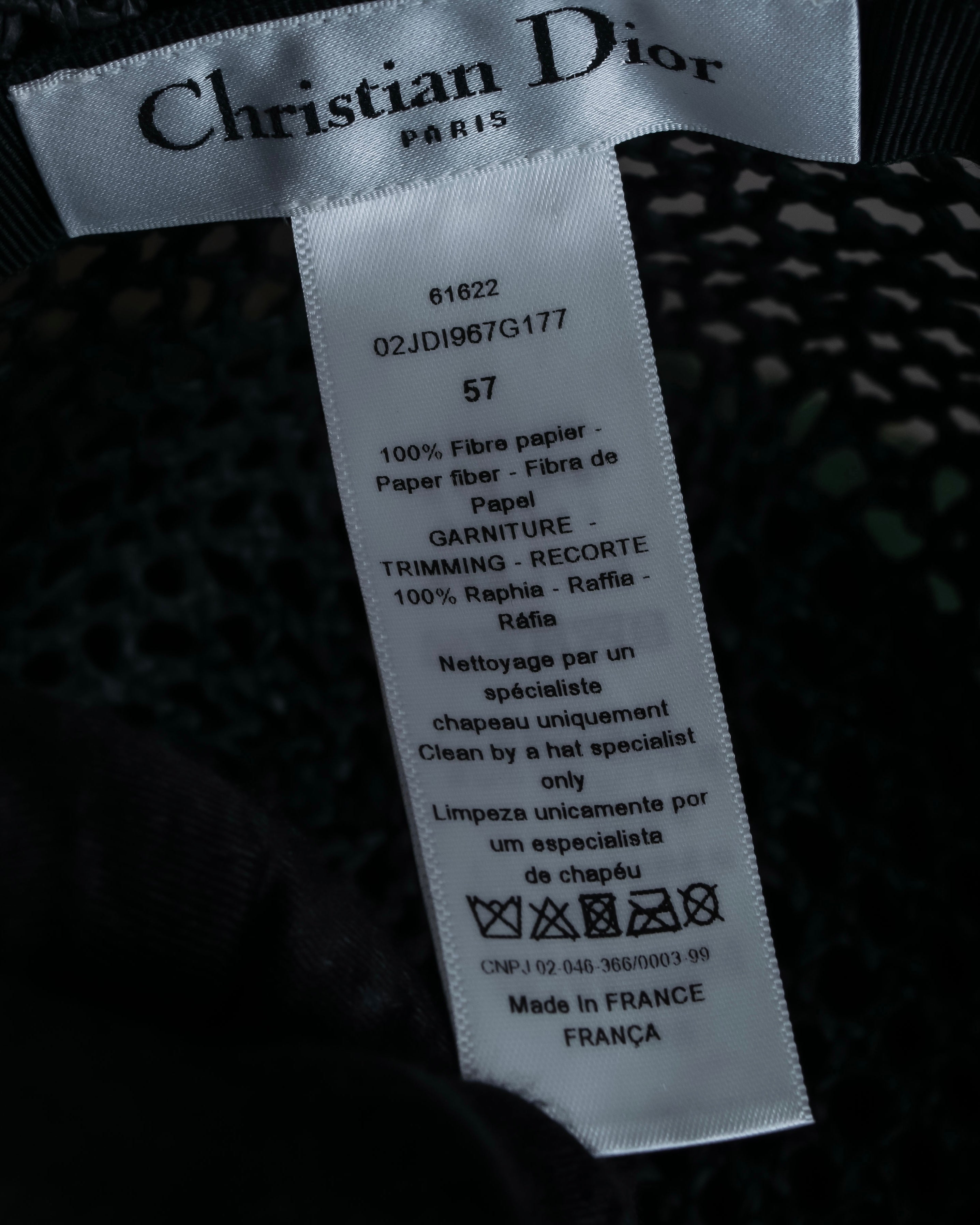 "Christian Dior" Raffia ribbon design paper fiber hat