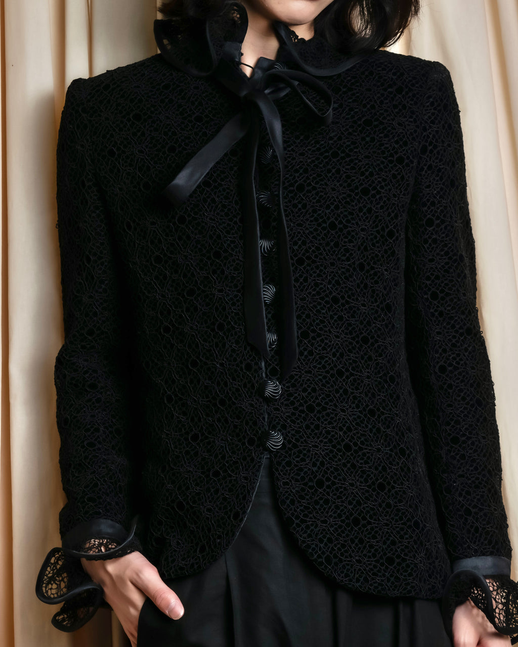 "JEAN-LOUIS SCHERRER" Lace frill design ribbon attached jacket