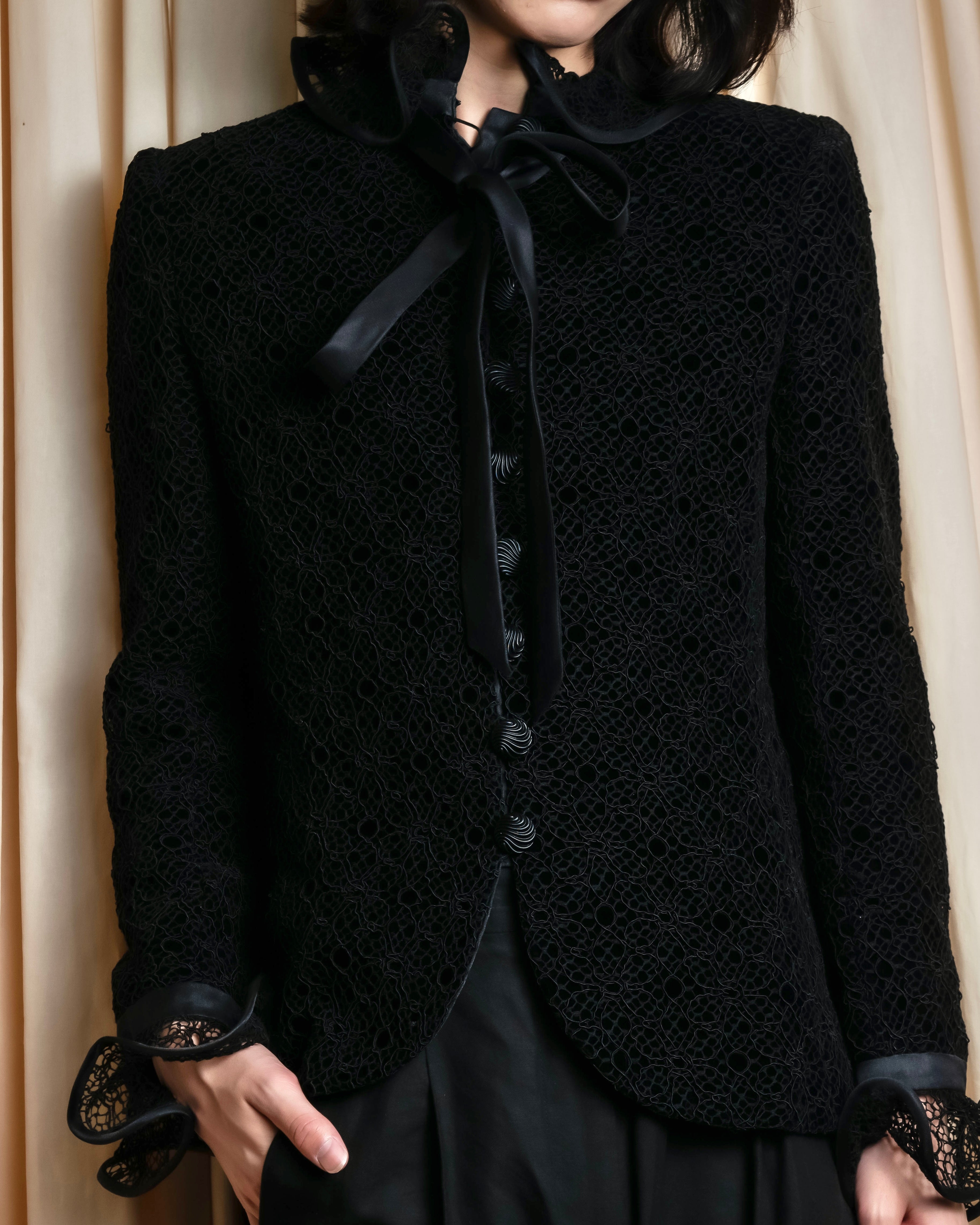 "JEAN-LOUIS SCHERRER" Lace frill design ribbon attached jacket