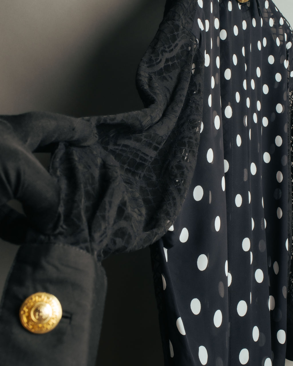 “GIANNI VERSACE” 80’s-90’s Couture polka dot lace shirt