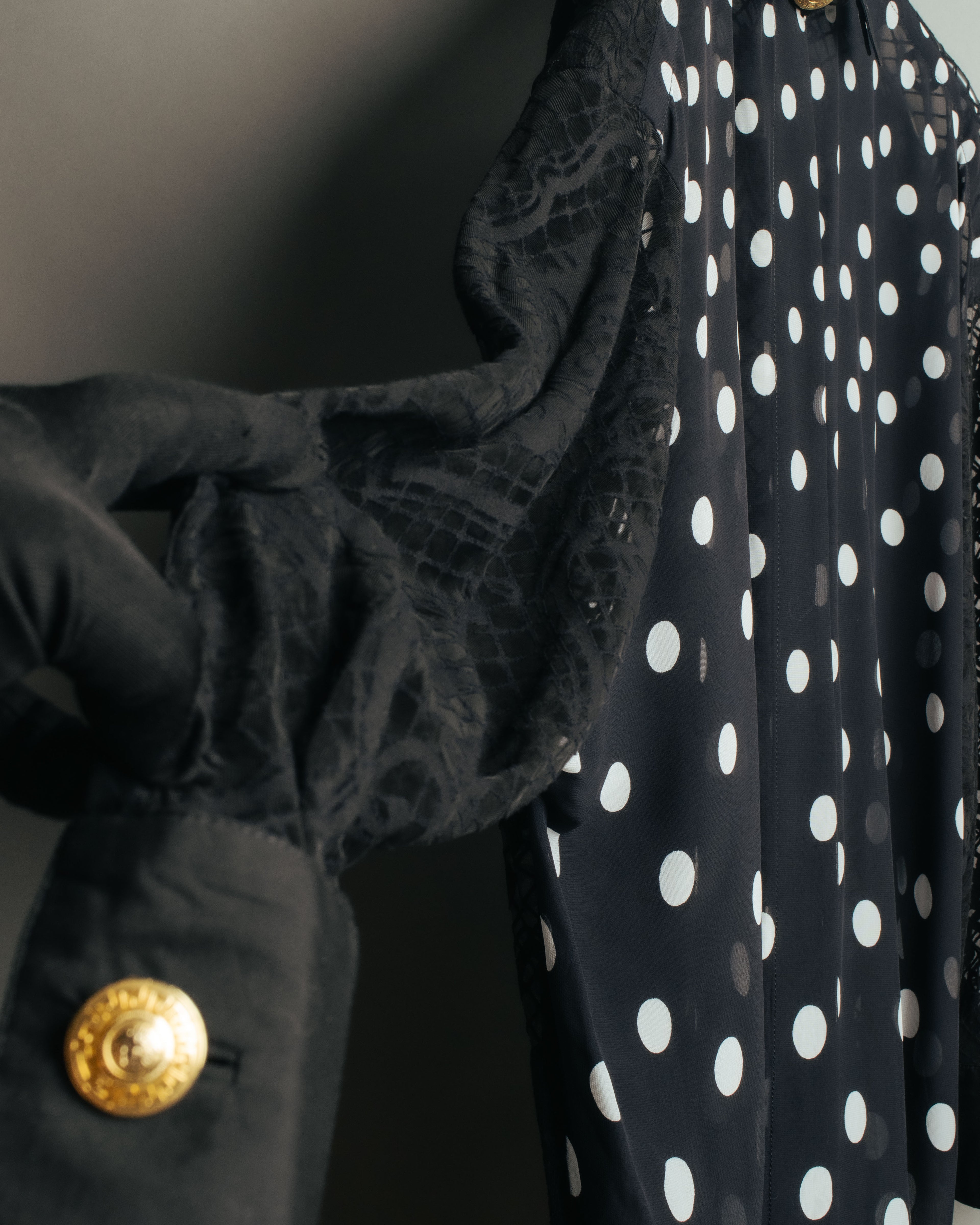 “GIANNI VERSACE” 80’s-90’s Couture polka dot lace shirt