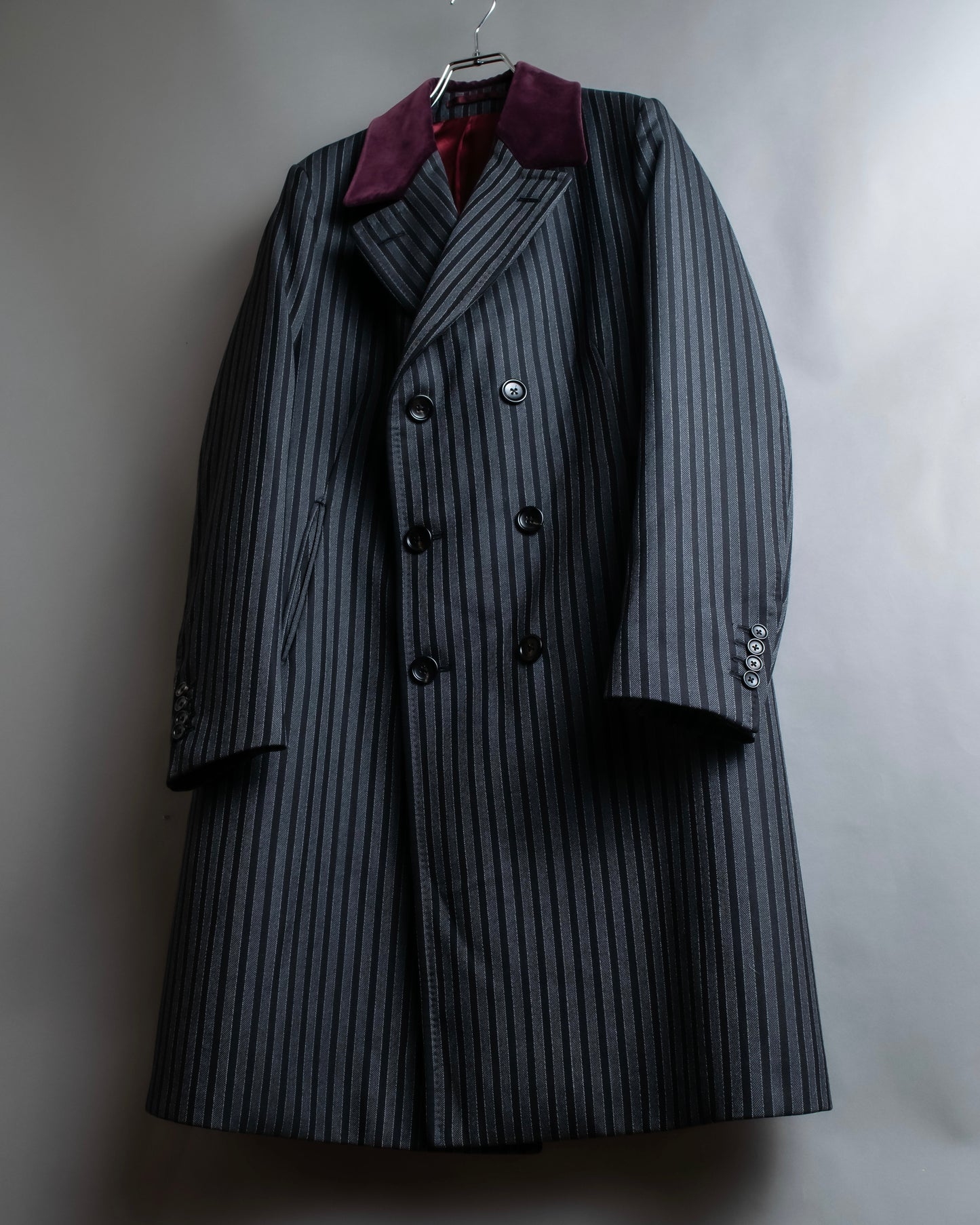 "GUCCI" Velour upper collar design thick stripe pattern chester coat