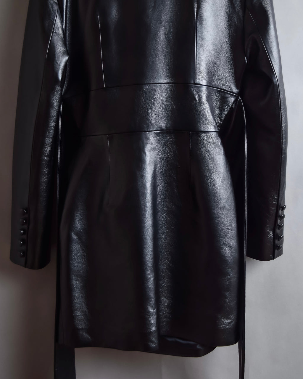 "MATÉRIEL TBILISI" Draped belted synthetic leather long jacket