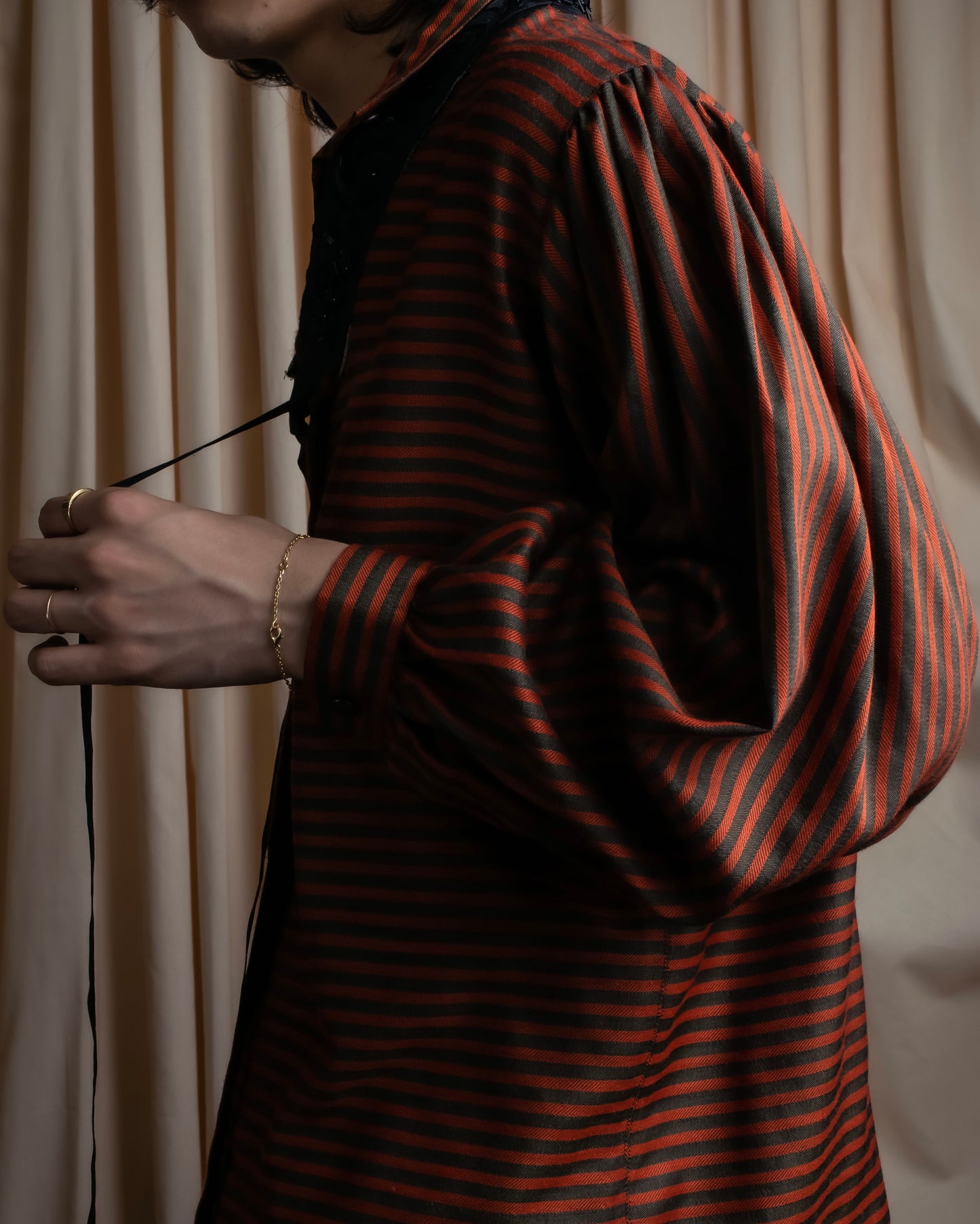 "Christian Dior" Striped＆bordered fly front collarless jacket