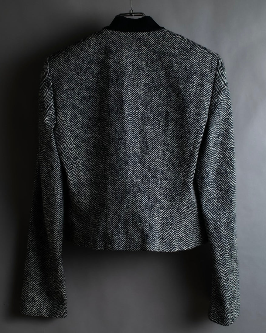 "John Galliano" Herringbone weave short length zip blouson