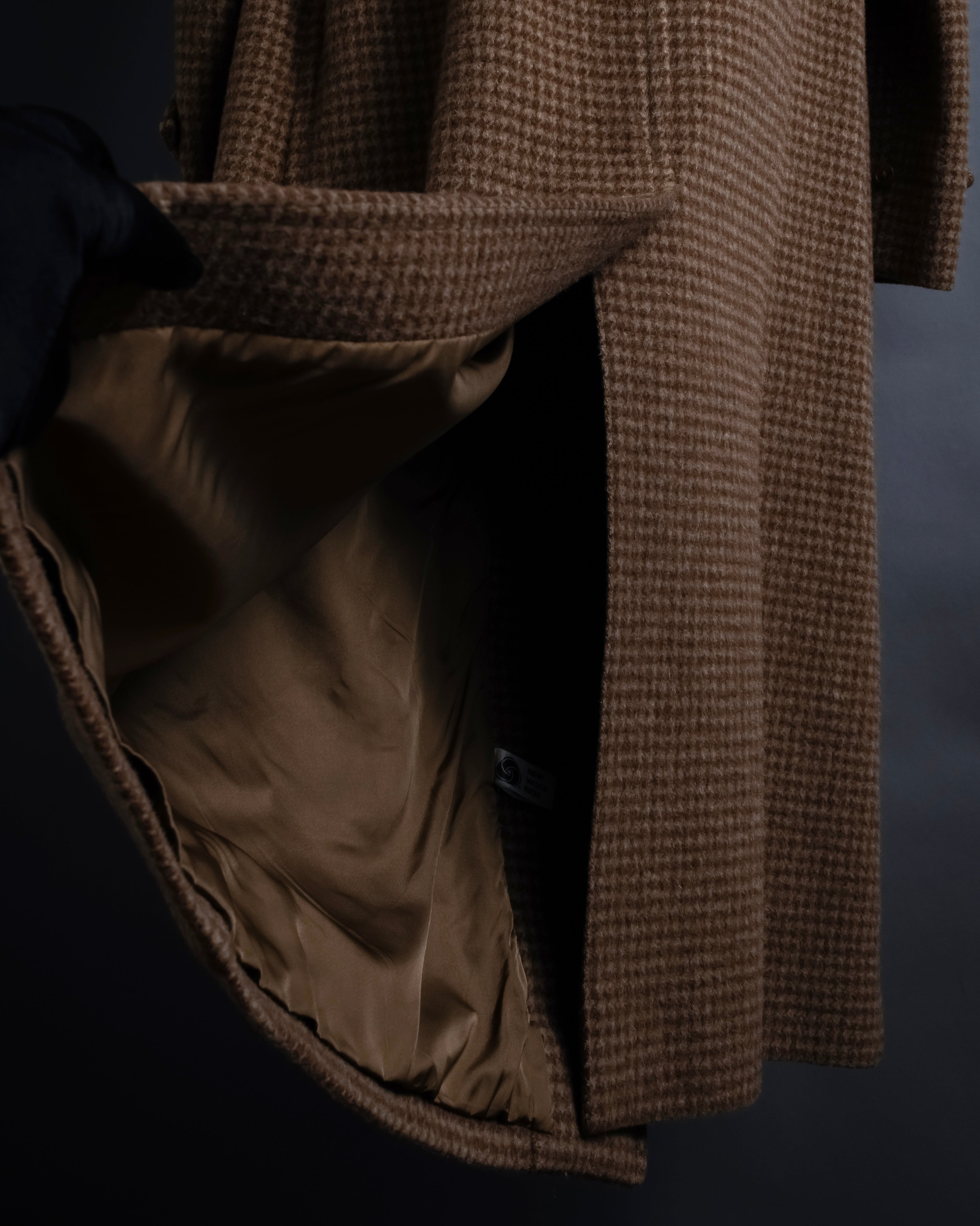 "BURBERRYS" Houndstooth pattern belted stand collar coat