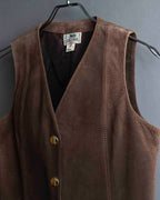 "CELINE" Horse tack motif metal fittings design suede vest