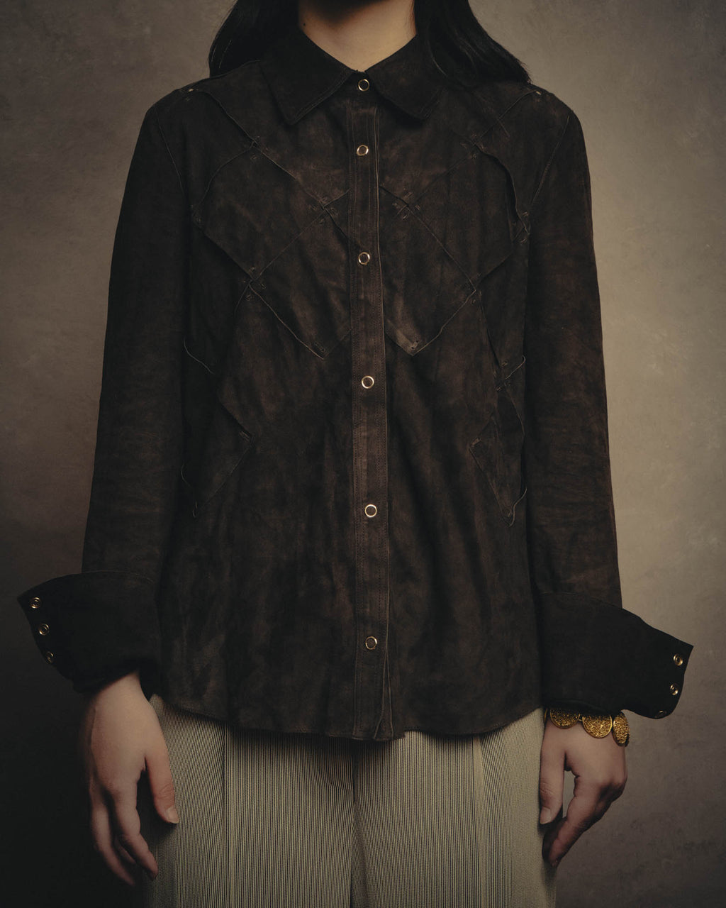 -SPECIAL- “BOTTEGA VENETA” 80’s-90’s Intrecciato suede leather shirt