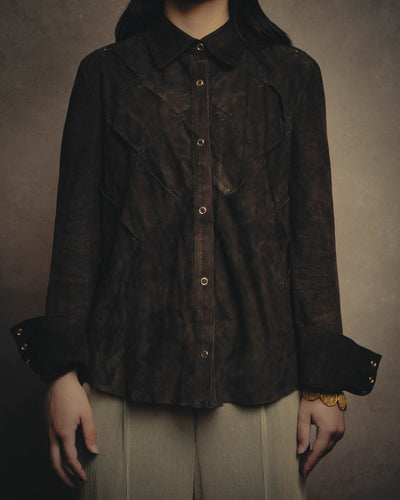 -SPECIAL- “BOTTEGA VENETA” 80’s-90’s Intrecciato suede leather shirt