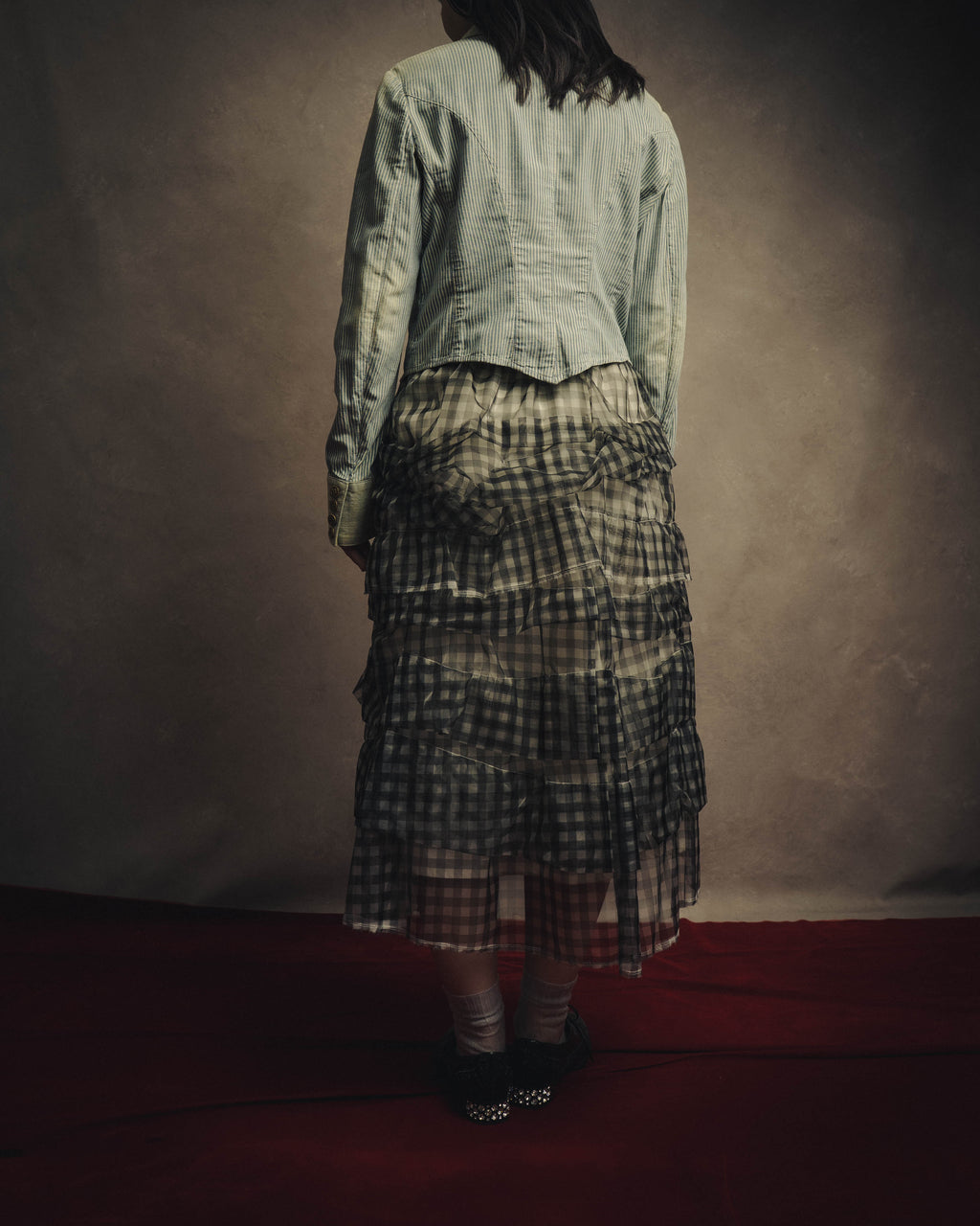 -SPECIAL- "tricot COMME des GARÇONS" 07SS Gingham check sheer tiered ruffle skirt
