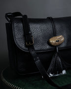 "YVES SAINT LAURENT" 80's-90's Wood toggle design pebbled leather bag
