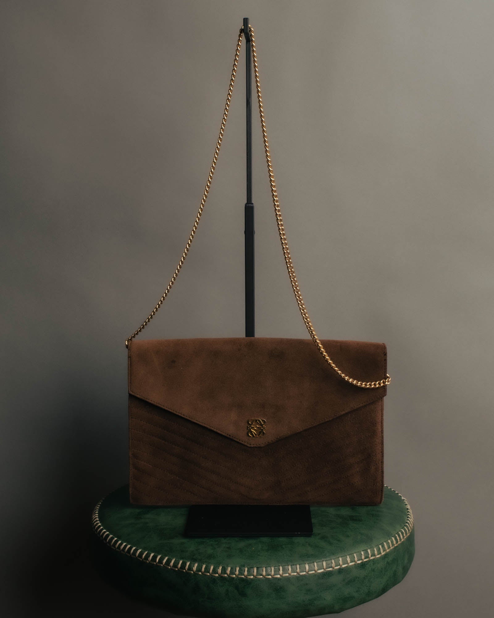 “LOEWE” 80’s-90’s Suede anagram chain shoulder bag