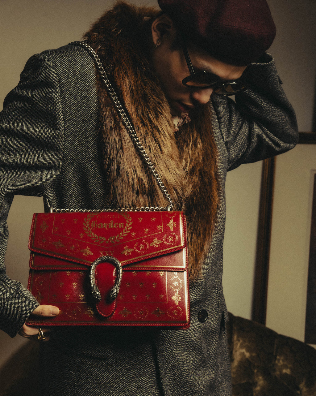 -SPECIAL- "GUCCI" 2010's-20's Collectible gucci garden embellished leather dionysus chain shoulder bag