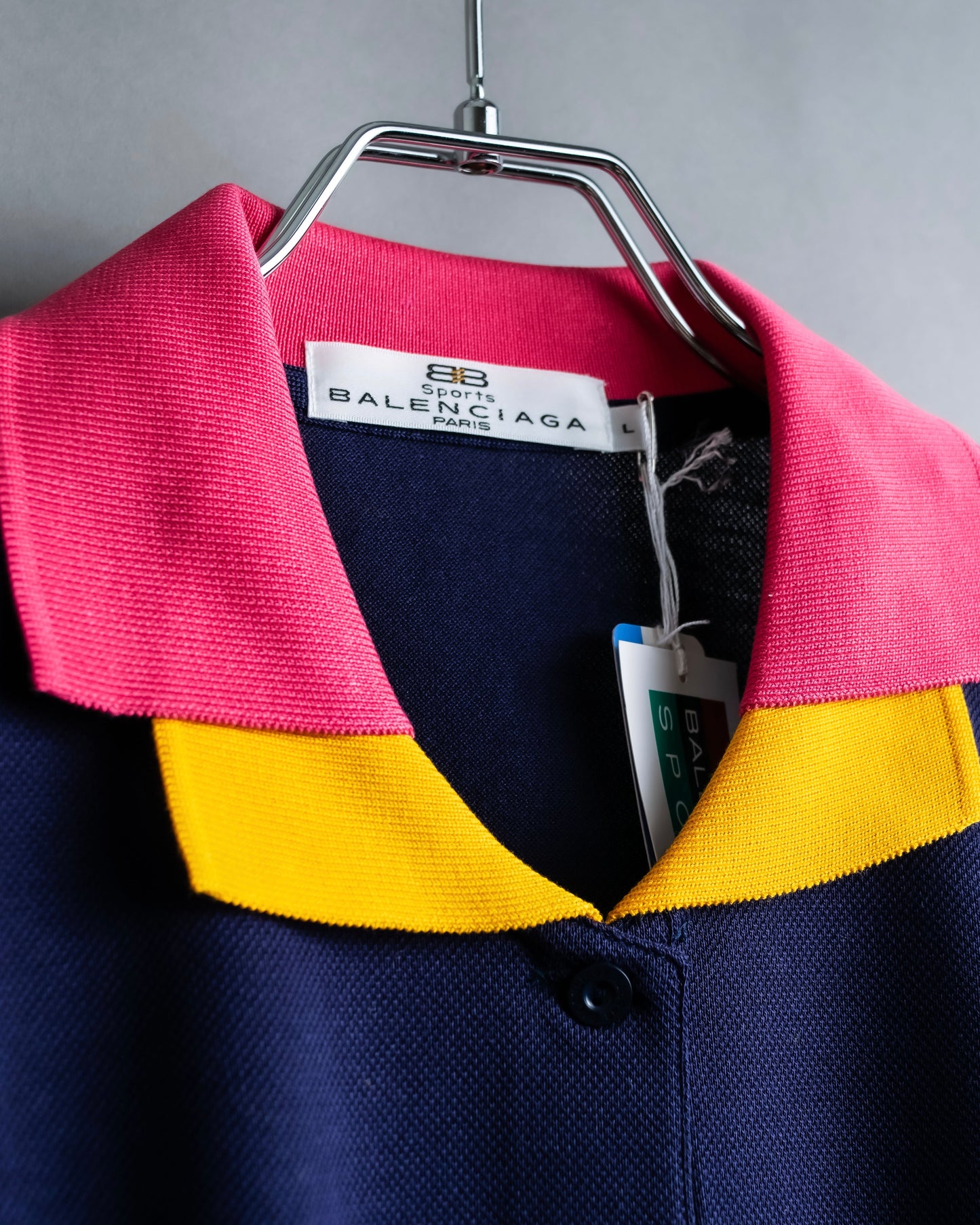 "Balenciaga Sports" Pink & yellow collar long sleeve polo shirt