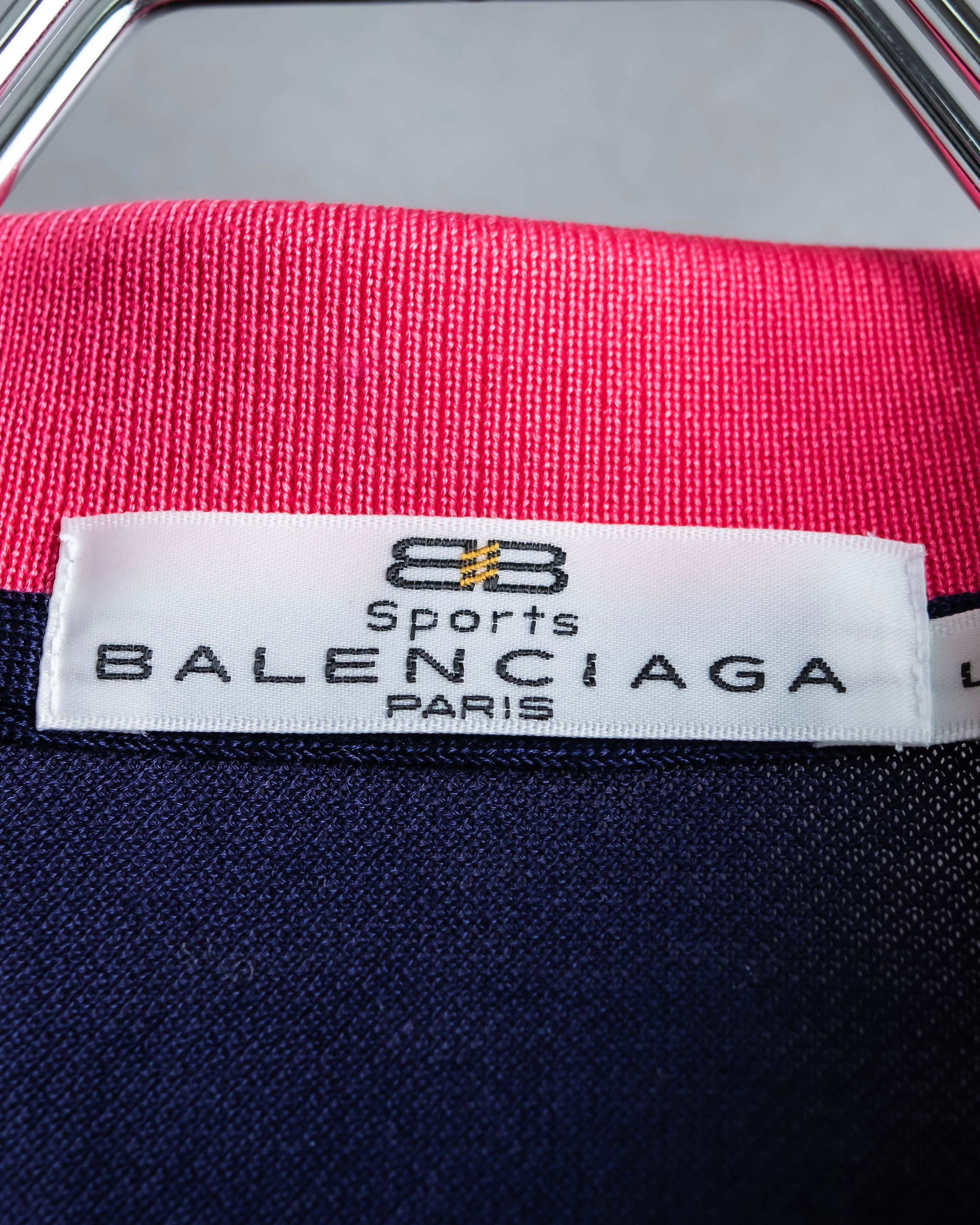 "Balenciaga Sports" Pink & yellow collar long sleeve polo shirt