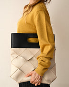 BOTTEGA VENETA/ Maxi Intrecciato Slip Canvas & Leather Handbag Beige & Black