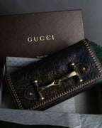 "GUCCI" GG mark embossed leather horsebit long wallet
