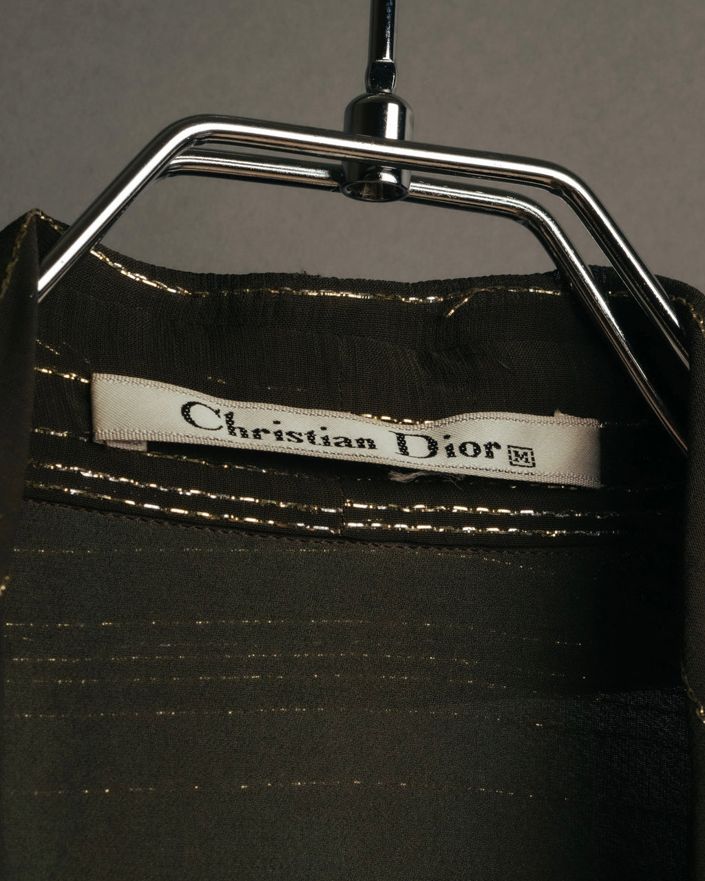 "Christian Dior" 80's-90's Lurex striped pussy-bow sheer blouse
