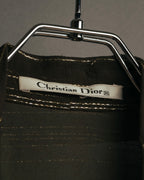 "Christian Dior" 80's-90's Lurex striped pussy-bow sheer blouse