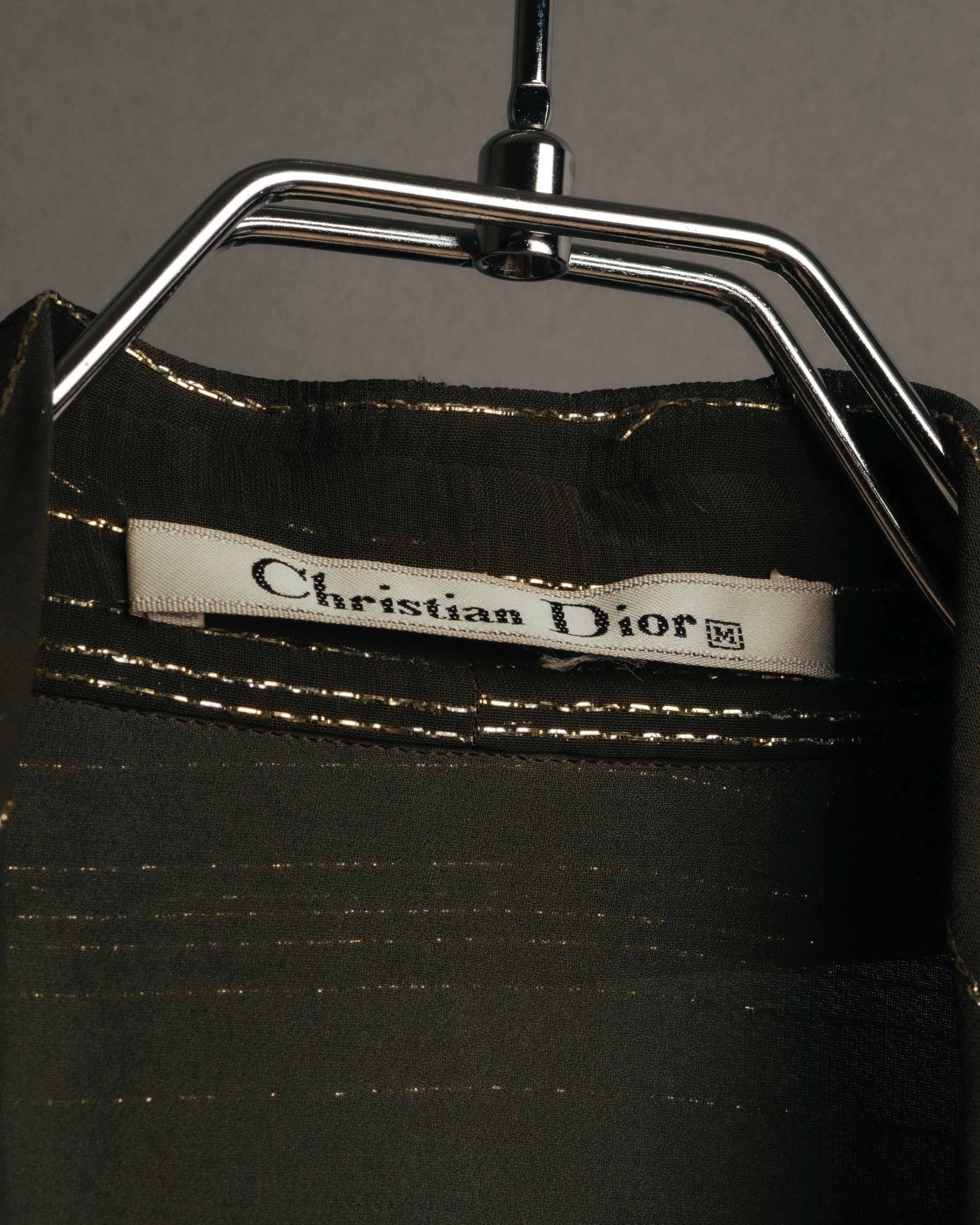 "Christian Dior" 80's-90's Lurex striped pussy-bow sheer blouse