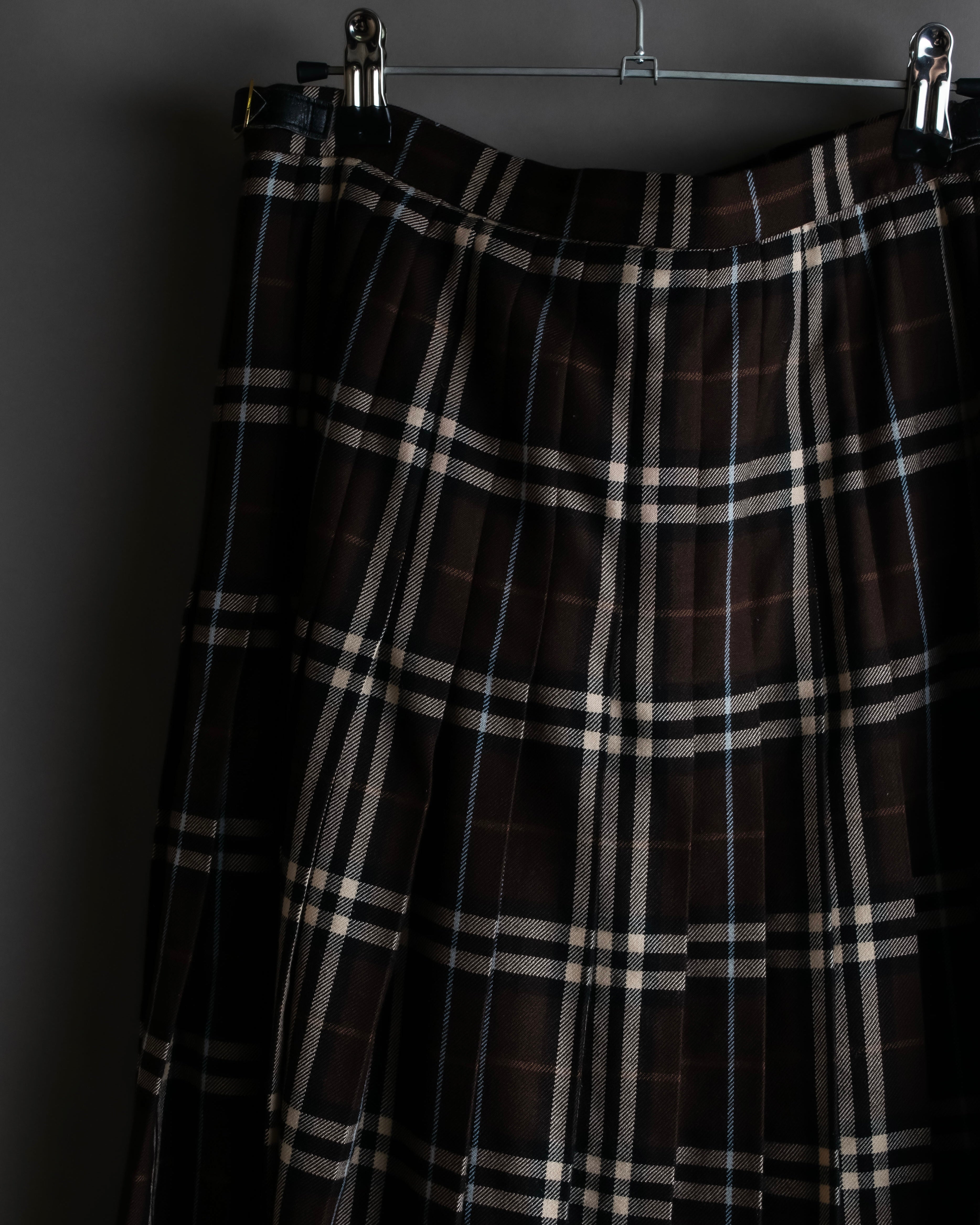 "BURBERRY" Brown tartan check pleated wrap skirt