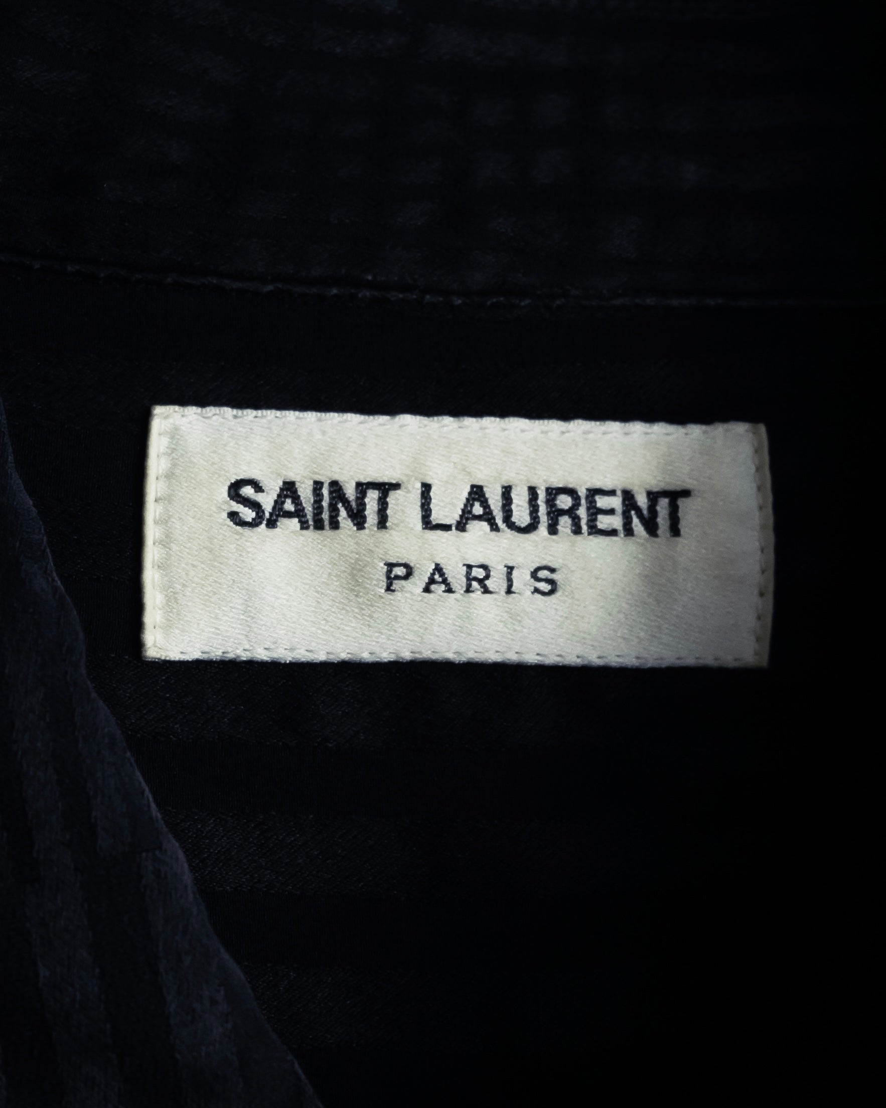 "Saint Laurent Paris" Jacquard pattern silk black shirt
