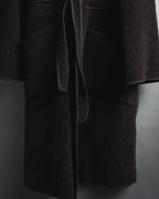 "FENDI" 90’s-00’s Sculptural belted leopard cat fur collar alpaca coat