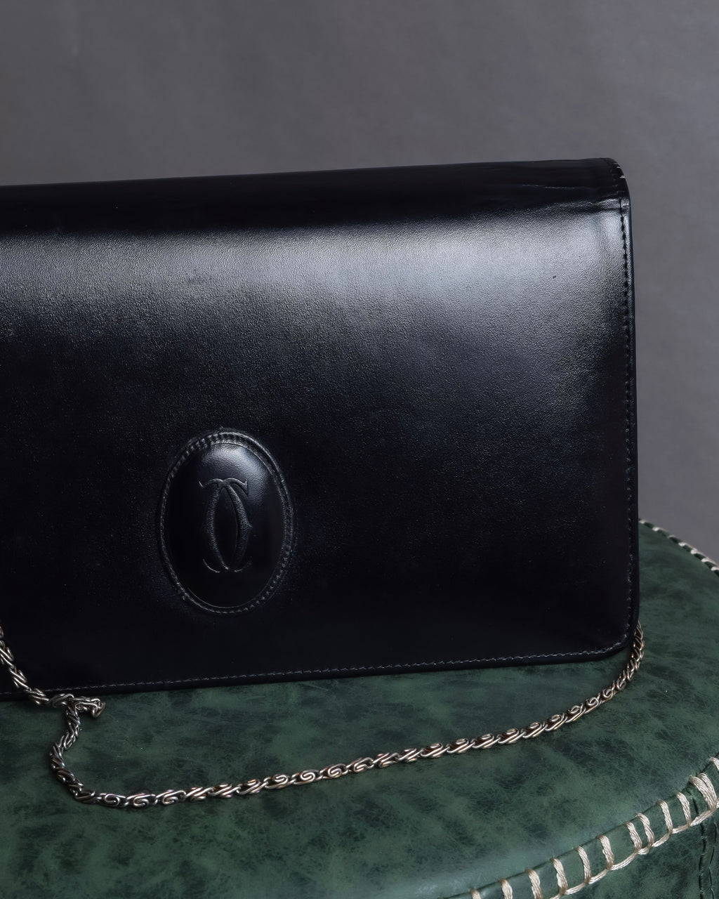 "Cartier" Logo engraved horizontal chain shoulder leather bag