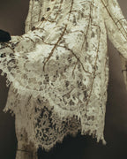 -SPECIAL- "CHANEL" 10's-20's Embellished floral lace and pearl check oversized shirt