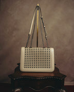 "Salvatore Ferragamo" 2010's-20's Ivory perforated leather chain shoulder bag