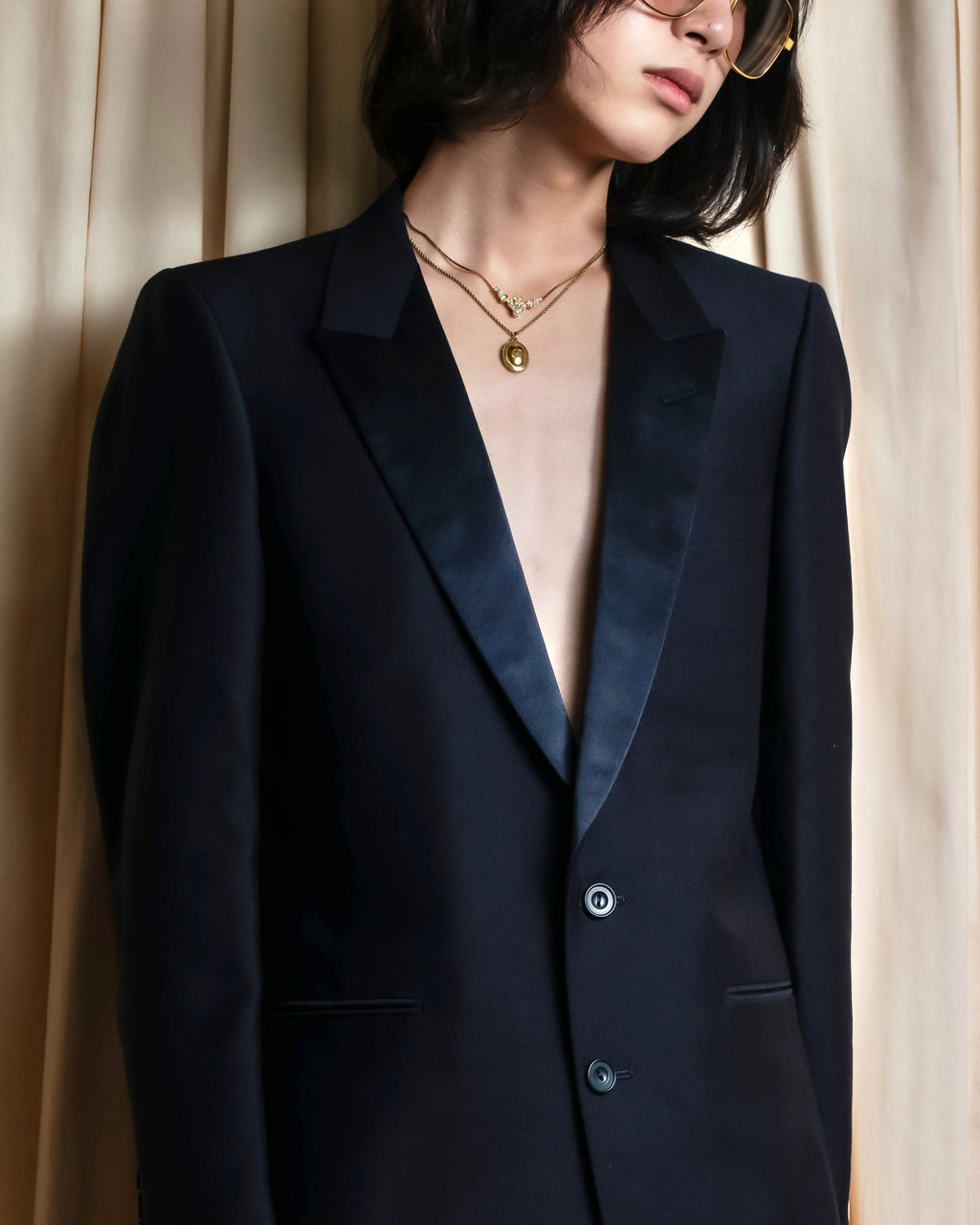 "CHRISTIAN DIOR MONSIEUR" Satin switching design tuxedo dress set up