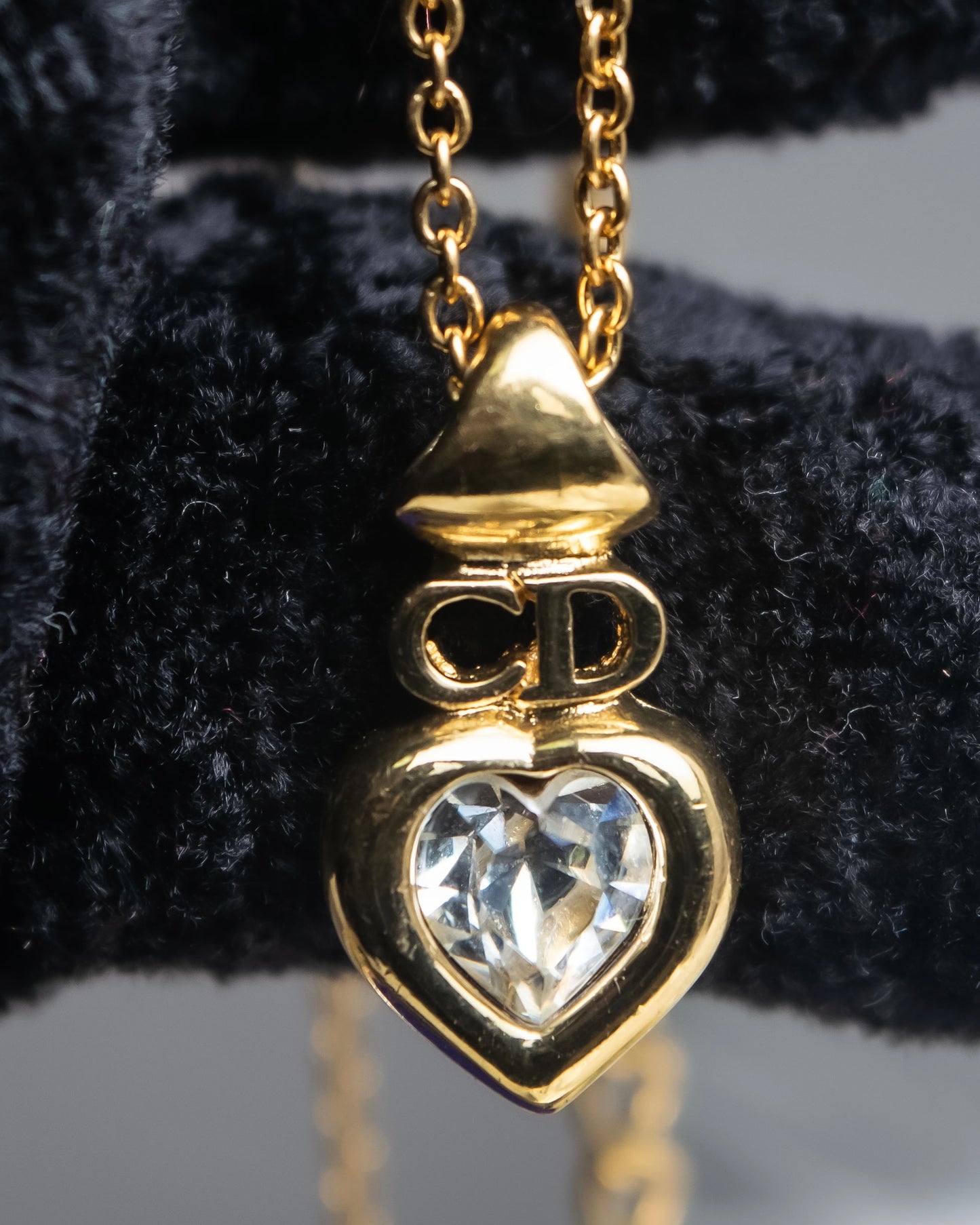 "Christian Dior" Heart motif zirconia gold pendant