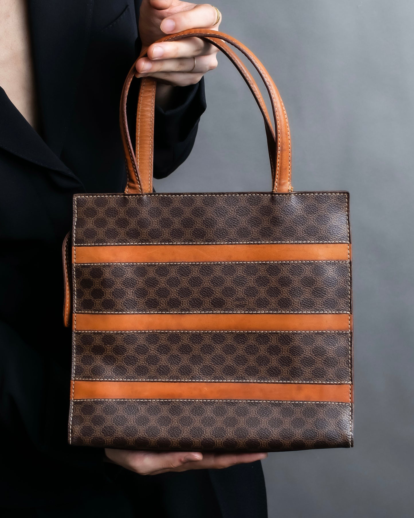 "CELINE" Macadam Pattern Three Line Handbag