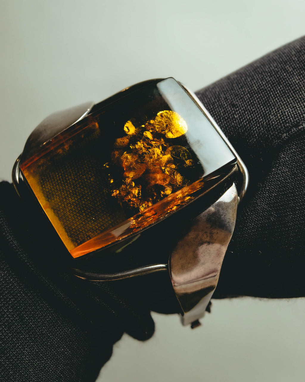 "Vintage" Sculptural amber tone statement bracelet