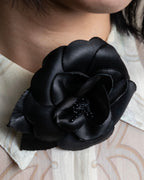 "CHANEL" Black camellia motif brooch