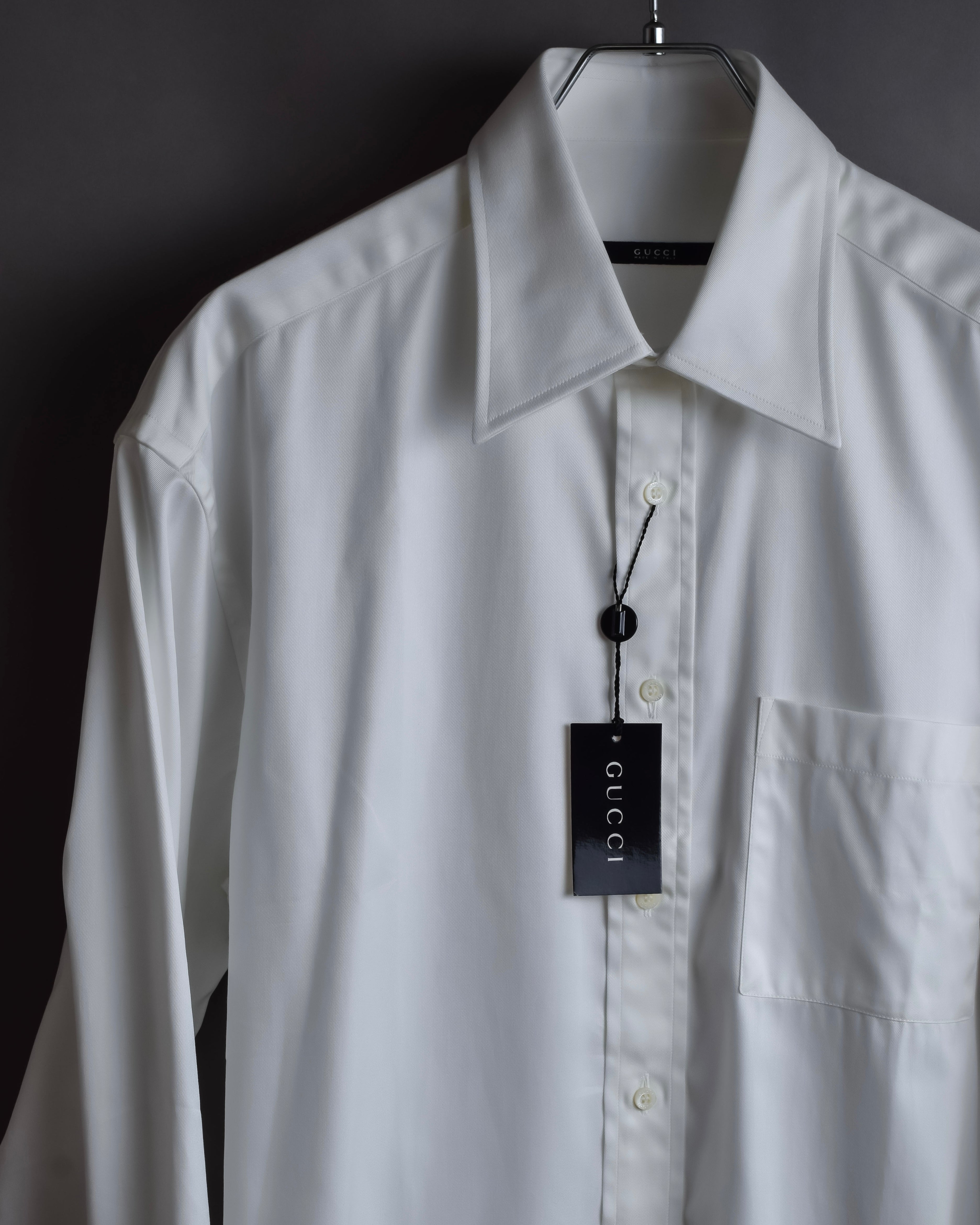 "GUCCI" Minimal collar detail white cotton shirt