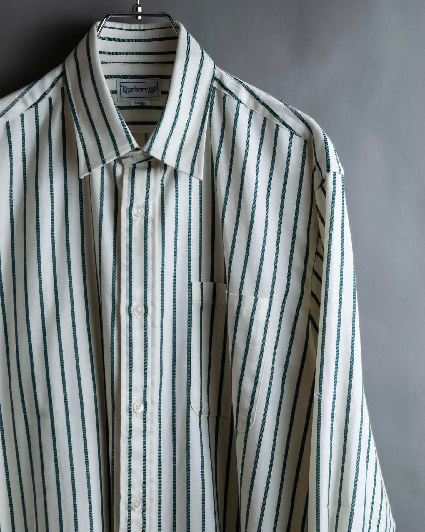 "BURBERRYS" Green stripe pattern oversized shirt