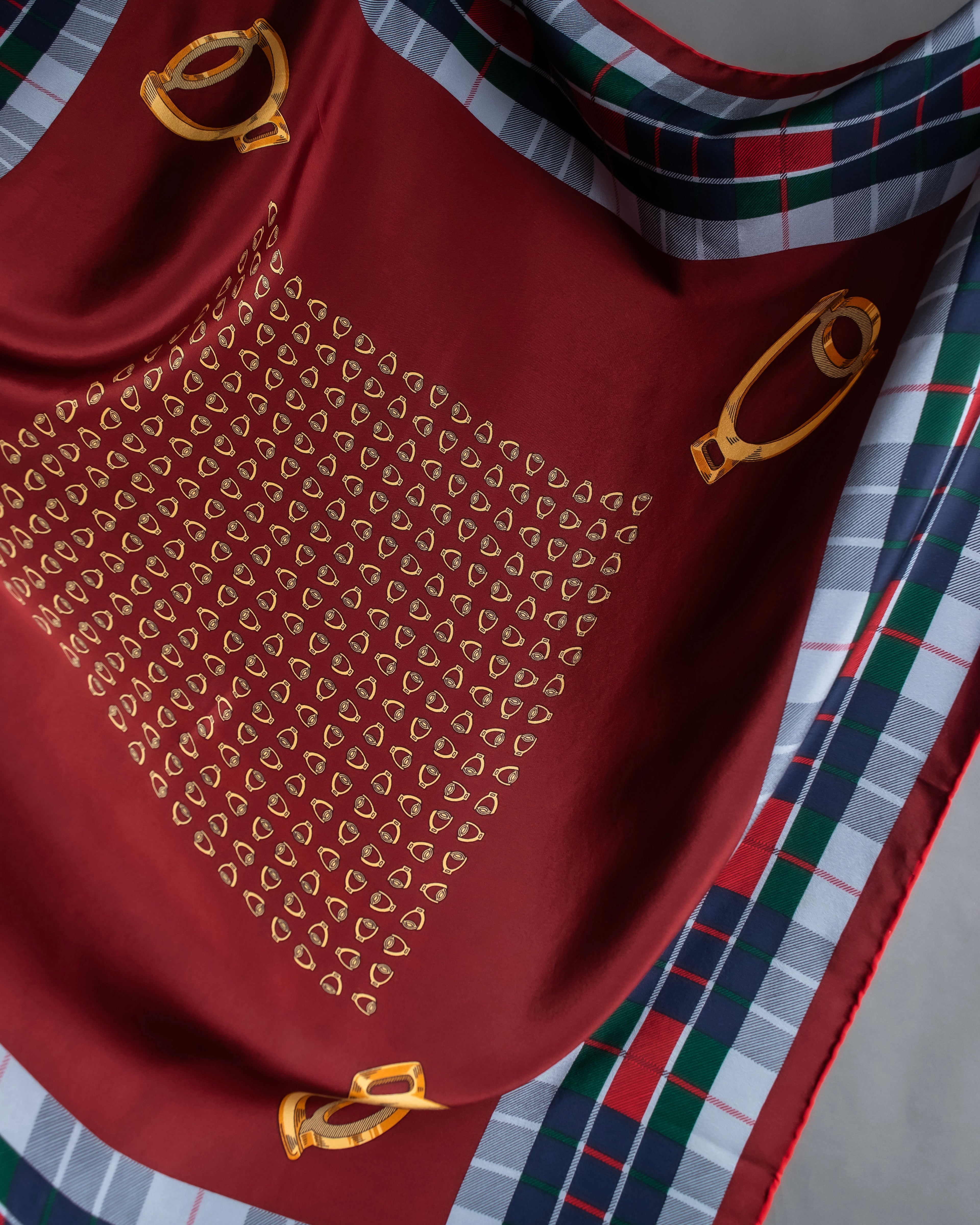 "GUCCI" Saddlery motif tartan silk scarf