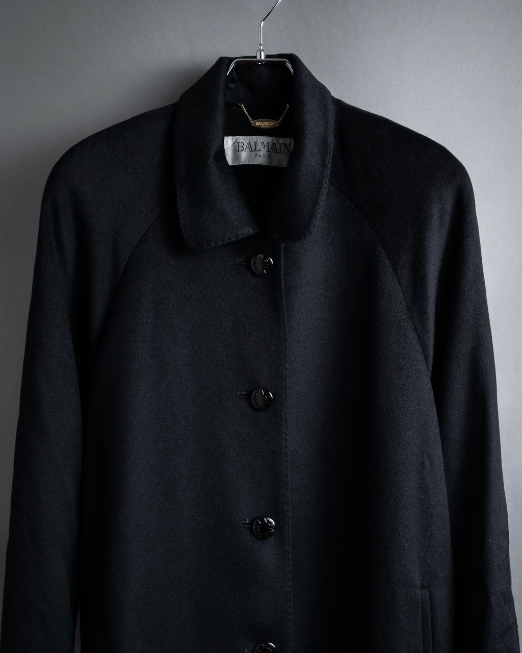 "BALMAIN" Raglan sleeve 100% cashmere stand collar coat