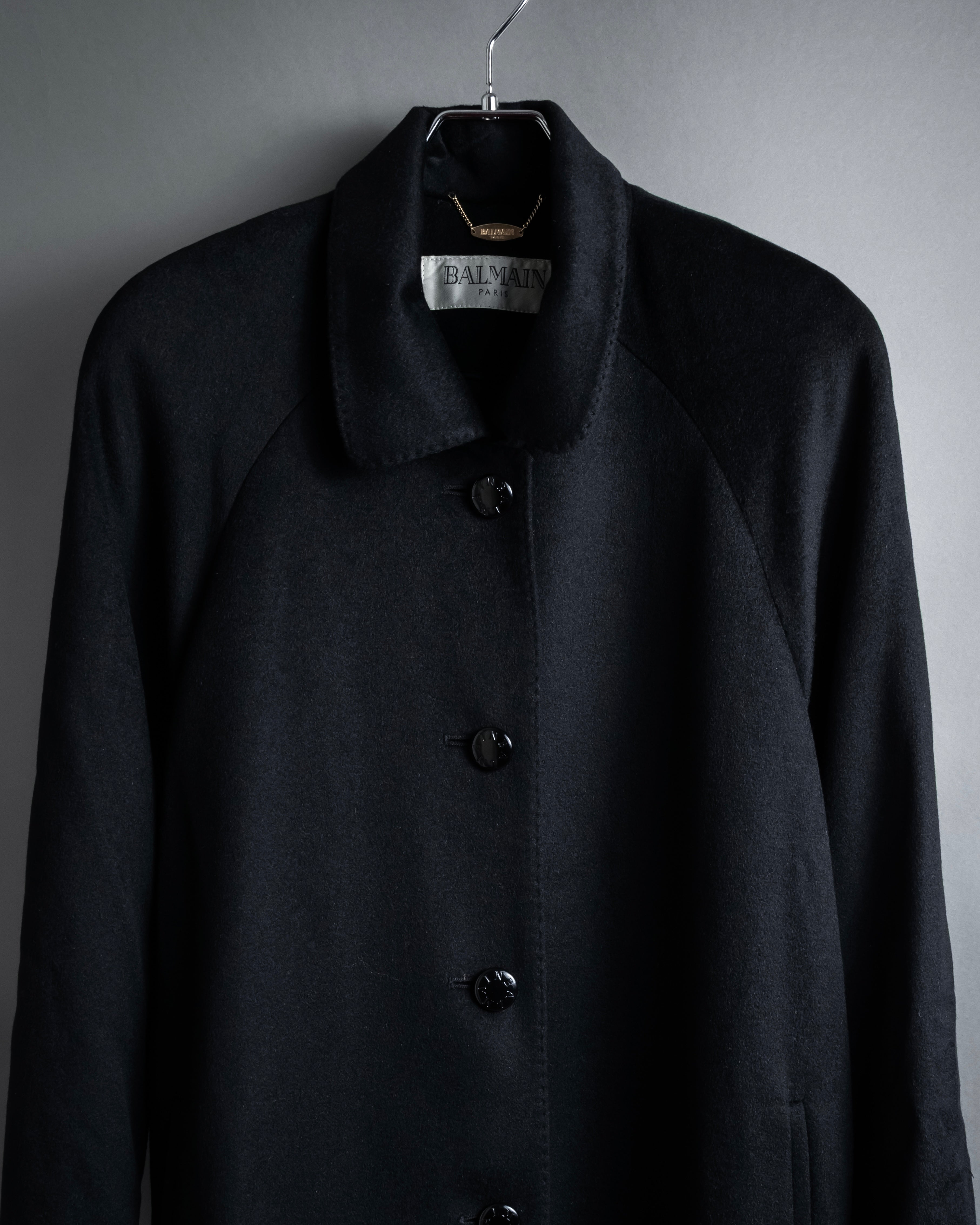 "BALMAIN" Raglan sleeve 100% cashmere stand collar coat