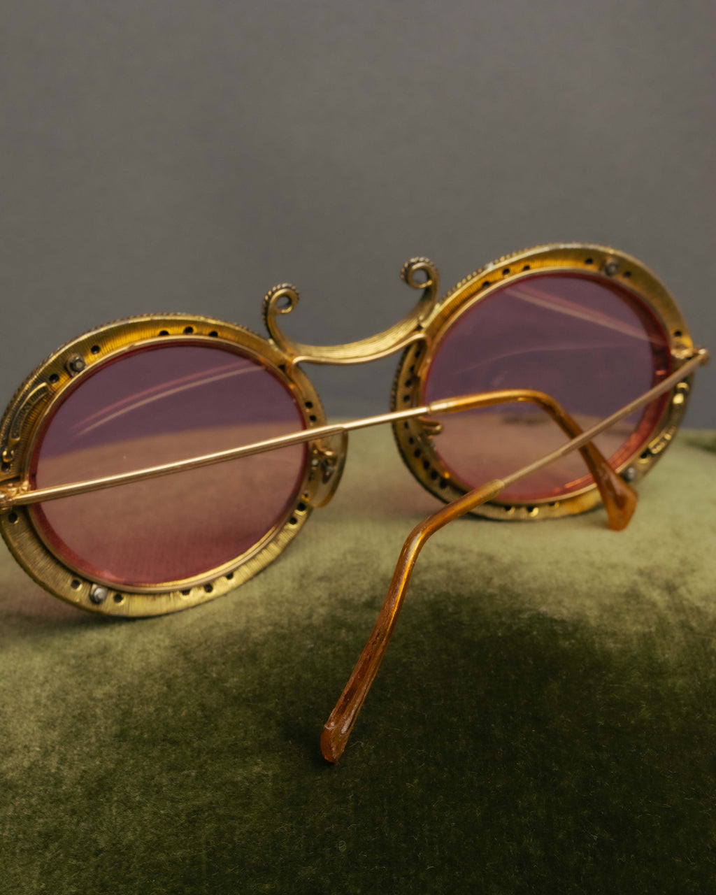"Christian Dior" 70's-80's Vintage ornate jewel-embellished round sunglasses